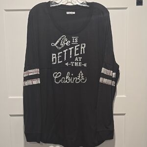 Maurices Black Long Sleeve Tee with White and Gray Accents